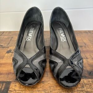 Prevata Black Patent Leather Peep Toe Wedge Size 6